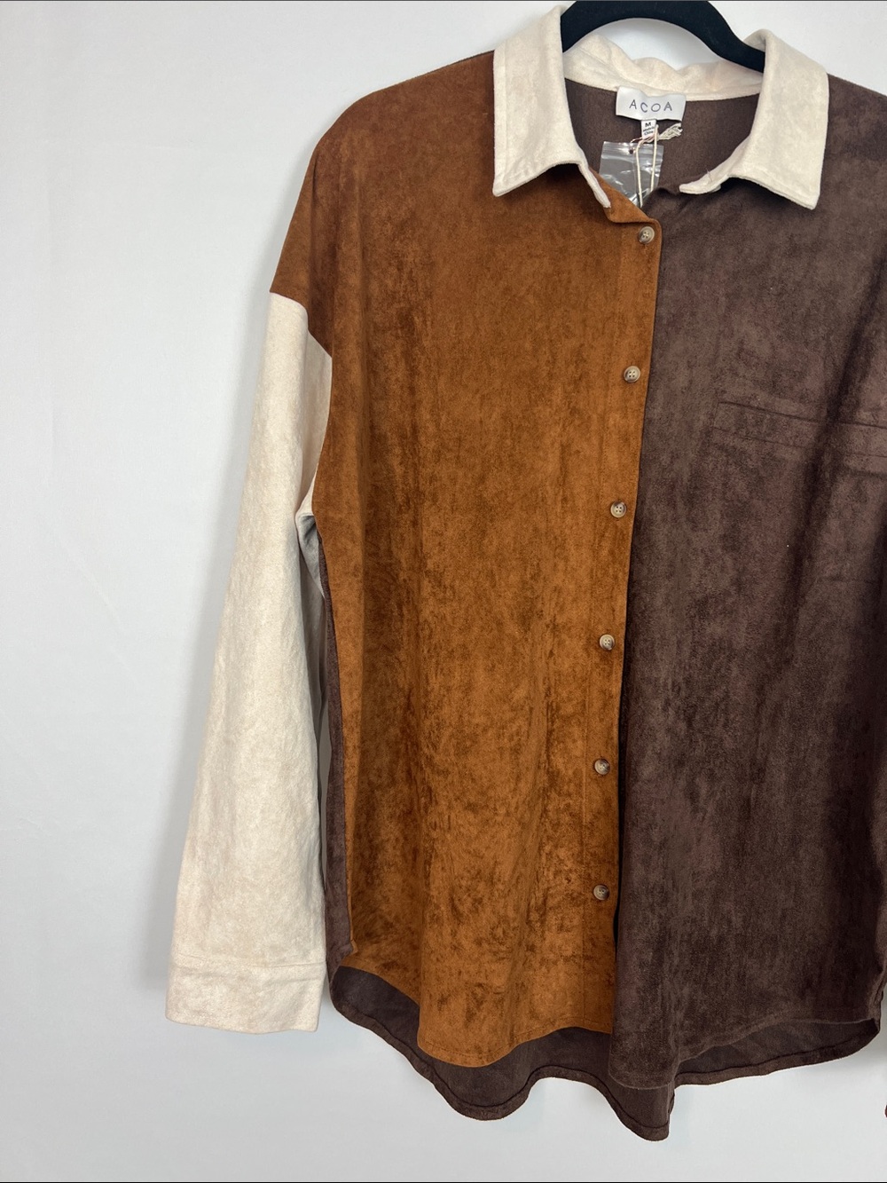 Brown Colorblock Long Sleeve Button Down- Size M - Picture 2 of 12